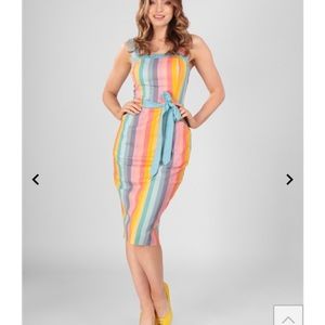 Collectiff Tess dreamy rainbow stripe pencil dress